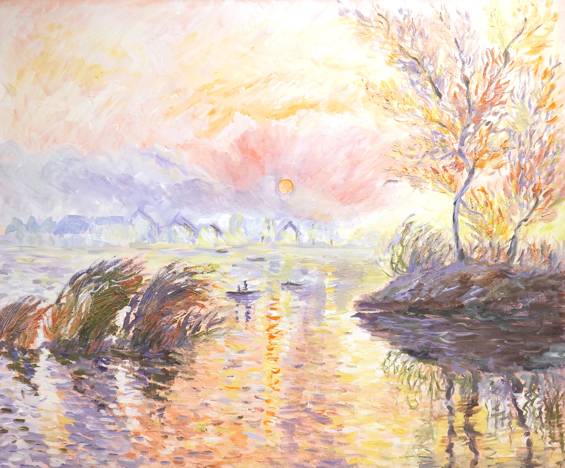 Swedish School, Abstract riverscape, indistinctly signed verso Ida K...., dated '88, oil on canvas, unframed, 100 x 120cm
